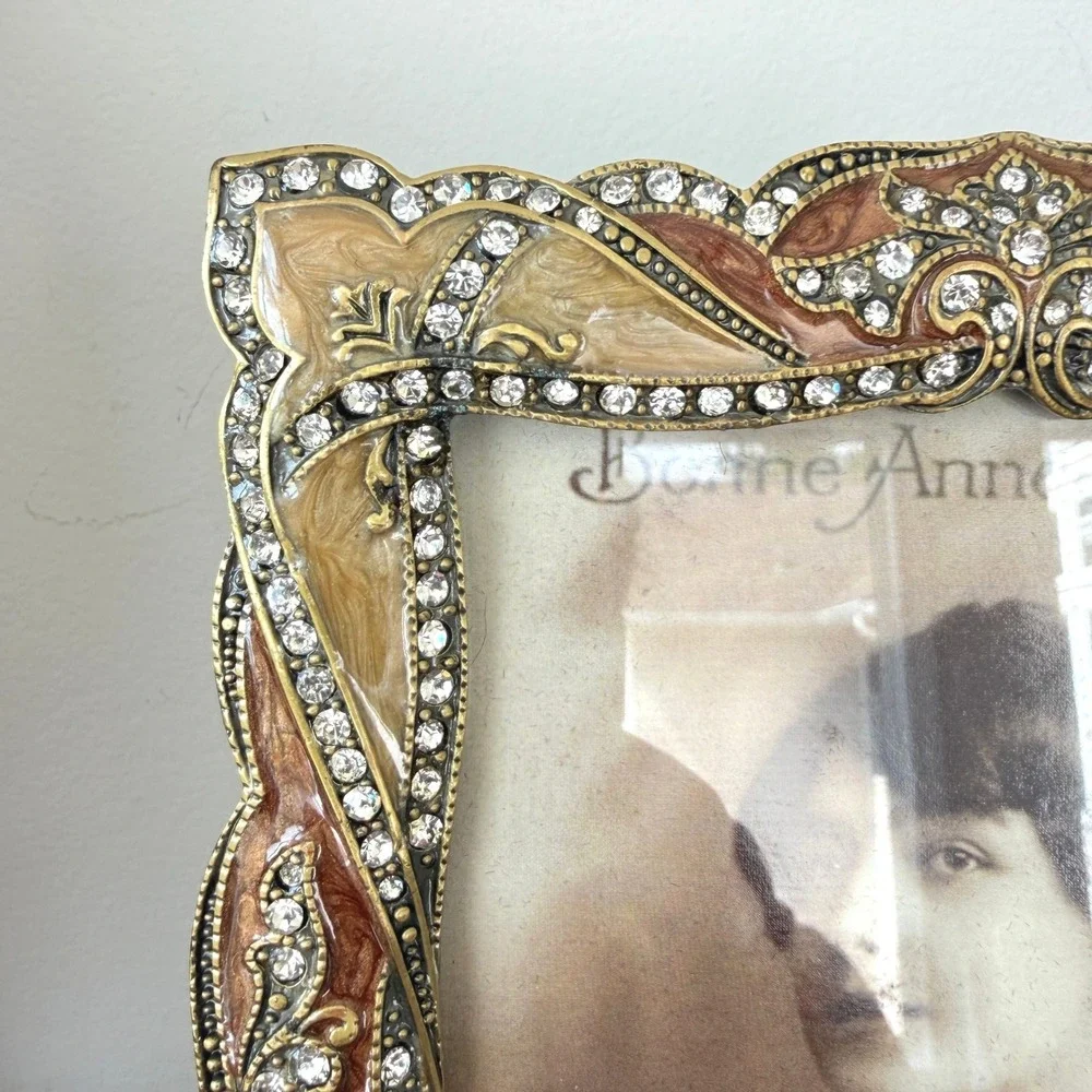 Vintage Style Ornate Art Nouveau Enamel Rhinestone 4x6 Picture Frame Bronze